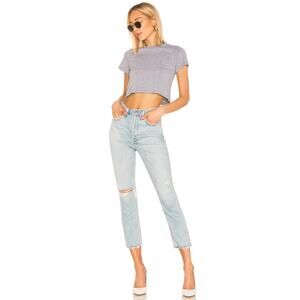 Agolde Light Wash Distressed Denim Riley High Rise Straight Leg Crop Jeans